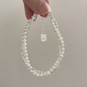 Sterling Silver Geometric Pearl Bracelet